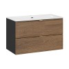 Set mobilier de baie Talia Casella, MDF, PAL melaminat, negru mat/stejar casella, lavoar Sky, L.80 cm, SET-TC 80CM UM SKY
