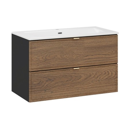 Set mobilier de baie Talia Casella, MDF, PAL melaminat, negru mat/stejar casella, lavoar Sky, L.80 cm, SET-TC 80CM UM SKY