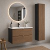 Set mobilier de baie Talia Casella, MDF, PAL melaminat, negru mat/stejar casella, lavoar Sky, L.80 cm, dulap inalt H.140 cm, SET-TC 80CM UM SKY HC
