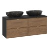 Set mobilier de baie Talia Casella, MDF, PAL melaminat, negru mat/stejar casella, blat negru mat, L.120 cm, lavoare Mona, SET-TC B BLACK 120CM UN MONA