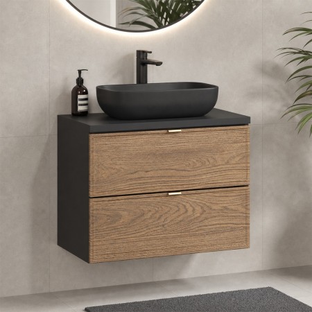 Set mobilier de baie Talia Casella, MDF, PAL melaminat, negru mat/stejar casella, blat negru mat, L.60 cm, SET-TC B BLACK 60CM