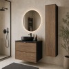 Set mobilier de baie Talia Casella, MDF, PAL melaminat, negru mat/stejar casella, blat negru mat, L.60 cm, dulap inalt H.140 cm, SET-TC B BLACK 60CM HC