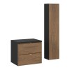 Set mobilier de baie Talia Casella, MDF, PAL melaminat, negru mat/stejar casella, blat negru mat, L.60 cm, dulap inalt H.140 cm, SET-TC B BLACK 60CM HC