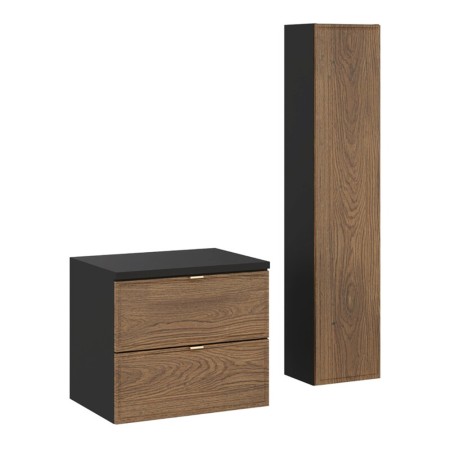 Set mobilier de baie Talia Casella, MDF, PAL melaminat, negru mat/stejar casella, blat negru mat, L.60 cm, dulap inalt H.140 cm, SET-TC B BLACK 60CM HC