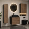 Set mobilier de baie Talia Casella, MDF, PAL melaminat, negru mat/stejar casella, blat negru mat, L.60 cm, lavoar Slim, oglinda LED, vas de toaleta, 2 semicoloane H.80 cm, dulap inalt H.140 cm, SET-TC B BLACK 60CM UN SLIM BL HC