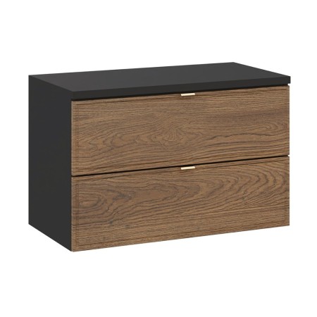 Set mobilier de baie Talia Casella, MDF, PAL melaminat, negru mat/stejar casella, blat negru mat, L.80 cm, SET-TC B BLACK 80CM