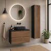 Set mobilier de baie Talia Casella, MDF, PAL melaminat, negru mat/stejar casella, blat negru mat, L.80 cm, dulap inalt H.140 cm, SET-TC B BLACK 80CM HC