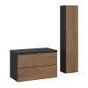 Set mobilier de baie Talia Casella, MDF, PAL melaminat, negru mat/stejar casella, blat negru mat, L.80 cm, dulap inalt H.140 cm, SET-TC B BLACK 80CM HC