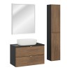 Set mobilier de baie Talia Casella, MDF, PAL melaminat, negru mat/stejar casella, blat negru mat, L.80 cm, lavoar Smile, oglinda LED, 2 semicoloane H.160 cm, SET-TC B BLACK 80CM UN SMILE 2SP