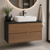 Set mobilier de baie Talia Casella, MDF, PAL melaminat, negru mat/stejar casella, blat negru mat, L.80 cm, lavoar Trust, SET-TC B BLACK 80CM UN TRUST WH