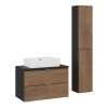 Set mobilier de baie Talia Casella, MDF, PAL melaminat, negru mat/stejar casella, lavoar Trust, L.80 cm, 2 semicoloane H.160 cm, SET-TC B BLACK 80CM UN TRUST WH 2SP