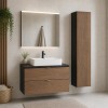Set mobilier de baie Talia Casella, MDF, PAL melaminat, negru mat/stejar casella, lavoar Trust, L.80 cm, dulap inalt H.140 cm, SET-TC B BLACK 80CM UN TRUST WH HC
