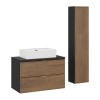 Set mobilier de baie Talia Casella, MDF, PAL melaminat, negru mat/stejar casella, lavoar Trust, L.80 cm, dulap inalt H.140 cm, SET-TC B BLACK 80CM UN TRUST WH HC