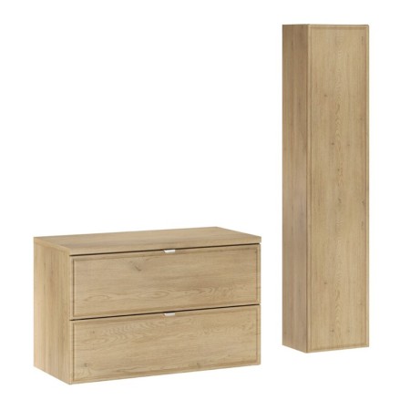 Set mobilier de baie Terra Cremona, MDF, PAL melaminat, stejar cremona, blat stejar cremona, L.80 cm, dulap inalt H.140 cm, SET-TEC B CREMONA 80CM HC