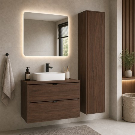 Set mobilier de baie Terra Villa, MDF, PAL melaminat, maro nuc, blat maro nuc, L.60 cm, dulap inalt H.140 cm, SET-TEV B VILLA 60CM HC