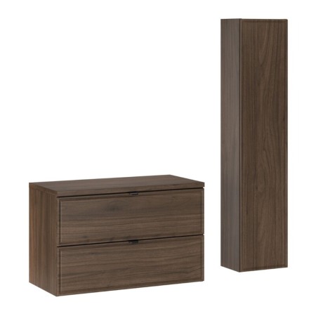 Set mobilier de baie Terra Villa, MDF, PAL melaminat, maro nuc, blat maro nuc, L.80 cm, dulap inalt H.140 cm, SET-TEV B VILLA 80CM HC