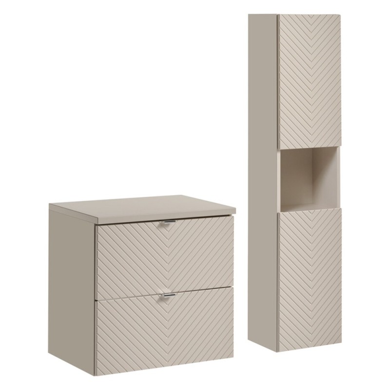 Set mobilier de baie Viva Cashmere, MDF, PAL melaminat, cashmir mat, blat cashmir mat, L.60 cm, dulap inalt H.140 cm, SET-VIC B CASHMERE 60CM S HC
