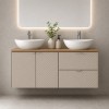 Set mobilier de baie Viva Cashmere, MDF, PAL melaminat, cashmir mat, blat stejar evoke, L.120 cm, lavoare Lola, SET-VIC B OAK 120CM D/S UN LOLA GW