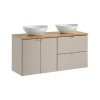 Set mobilier de baie Viva Cashmere, MDF, PAL melaminat, cashmir mat, blat stejar evoke, L.120 cm, lavoare Lola, SET-VIC B OAK 120CM D/S UN LOLA GW