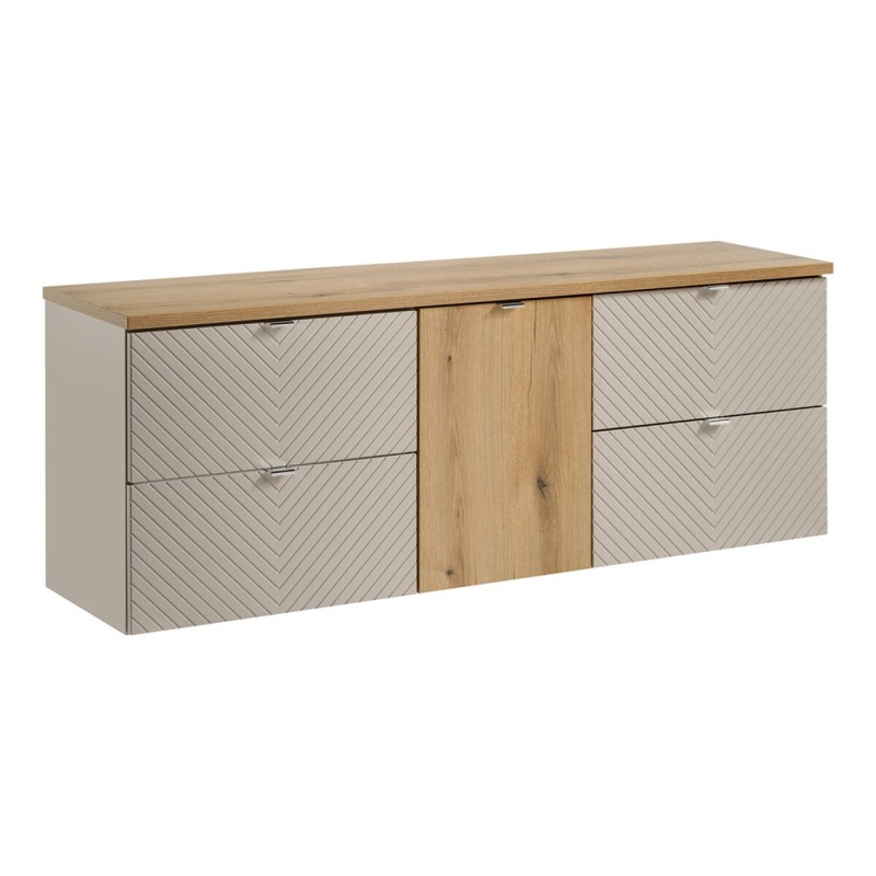 Set mobilier de baie Viva Cashmere, MDF, PAL melaminat, cashmir mat, blat stejar evoke, L.160 cm, SET-VIC B OAK 160CM S