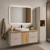 Set mobilier de baie Viva Cashmere, MDF, PAL melaminat, cashmir mat, blat stejar evoke, L.160 cm, dulap inalt H.140 cm, SET-VIC B OAK 160CM S HC