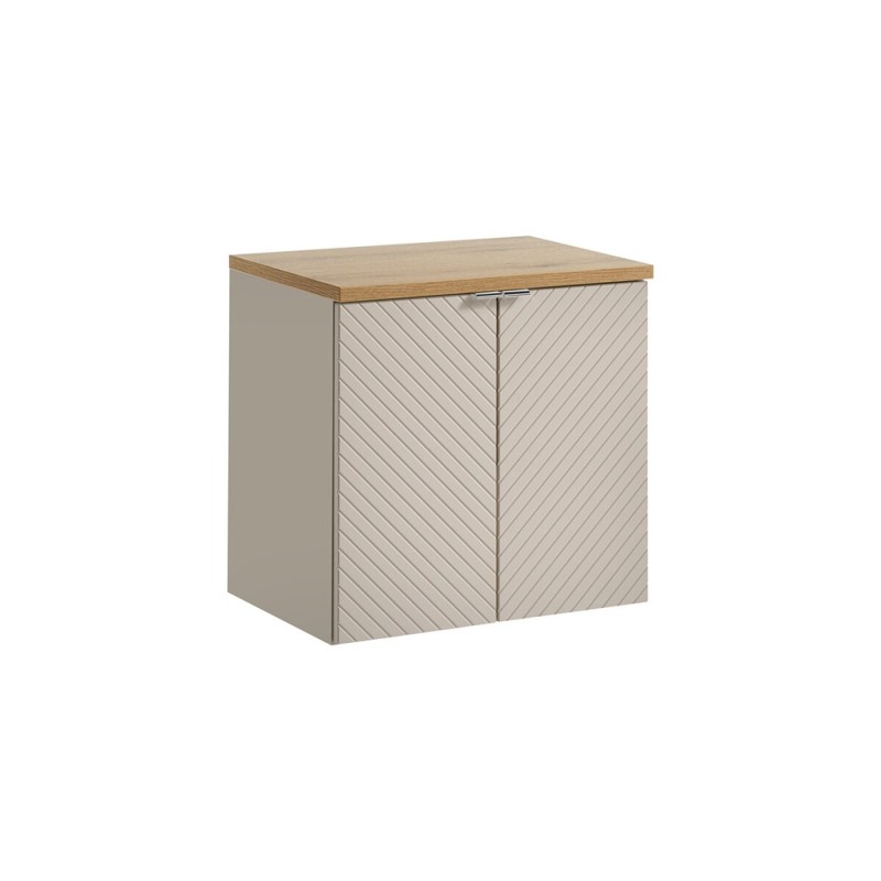 Set mobilier de baie Viva Cashmere, MDF, PAL melaminat, cashmir mat, blat stejar evoke, L.60 cm, SET-VIC B OAK 60CM D