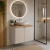 Set mobilier de baie Viva Cashmere, MDF, PAL melaminat, cashmir mat, blat stejar evoke, L.60 cm, lavoar Lola, SET-VIC B OAK 60CM D UN LOLA GW
