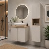 Set mobilier de baie Viva Cashmere, MDF, PAL melaminat, cashmir mat, blat stejar evoke, L.60 cm, lavoar Lola, dulap inalt H.140 cm, SET-VIC B OAK 60CM D UN LOLA GW HC