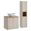 Set mobilier de baie Viva Cashmere, MDF, PAL melaminat, cashmir mat, blat stejar evoke, L.60 cm, lavoar Lola, dulap inalt H.140 cm, SET-VIC B OAK 60CM D UN LOLA GW HC