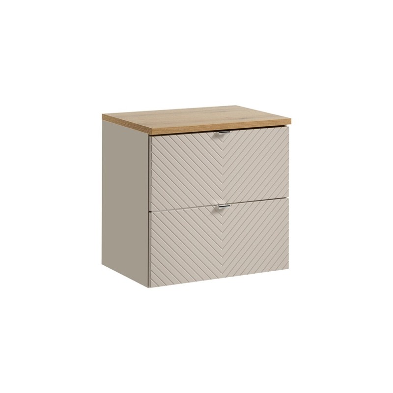 Set mobilier de baie Viva Cashmere, MDF, PAL melaminat, cashmir mat, blat stejar evoke, L.60 cm, SET-VIC B OAK 60CM S