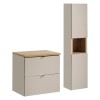 Set mobilier de baie Viva Cashmere, MDF, PAL melaminat, cashmir mat, blat stejar evoke, L.60 cm, dulap inalt H.140 cm, SET-VIC B OAK 60CM S HC