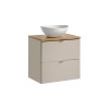 Set mobilier de baie Viva Cashmere, MDF, PAL melaminat, cashmir mat, blat stejar evoke, L.60 cm, lavoar Lola, SET-VIC B OAK 60CM S UN LOLA GW