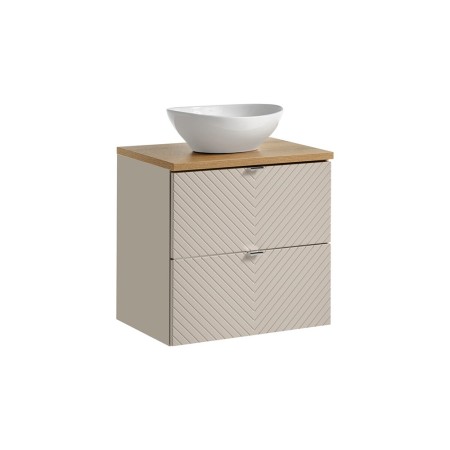 Set mobilier de baie Viva Cashmere, MDF, PAL melaminat, cashmir mat, blat stejar evoke, L.60 cm, lavoar Lola, SET-VIC B OAK 60CM S UN LOLA GW