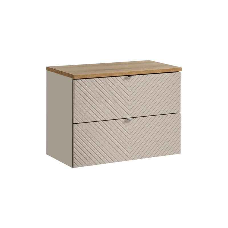 Set mobilier de baie Viva Cashmere, MDF, PAL melaminat, cashmir mat, blat stejar evoke, L.80 cm, SET-VIC B OAK 80CM S