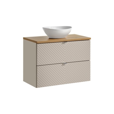 Set mobilier de baie Viva Cashmere, MDF, PAL melaminat, cashmir mat, blat stejar evoke, L.80 cm, lavoar Lola, SET-VIC B OAK 80CM S UN LOLA GW
