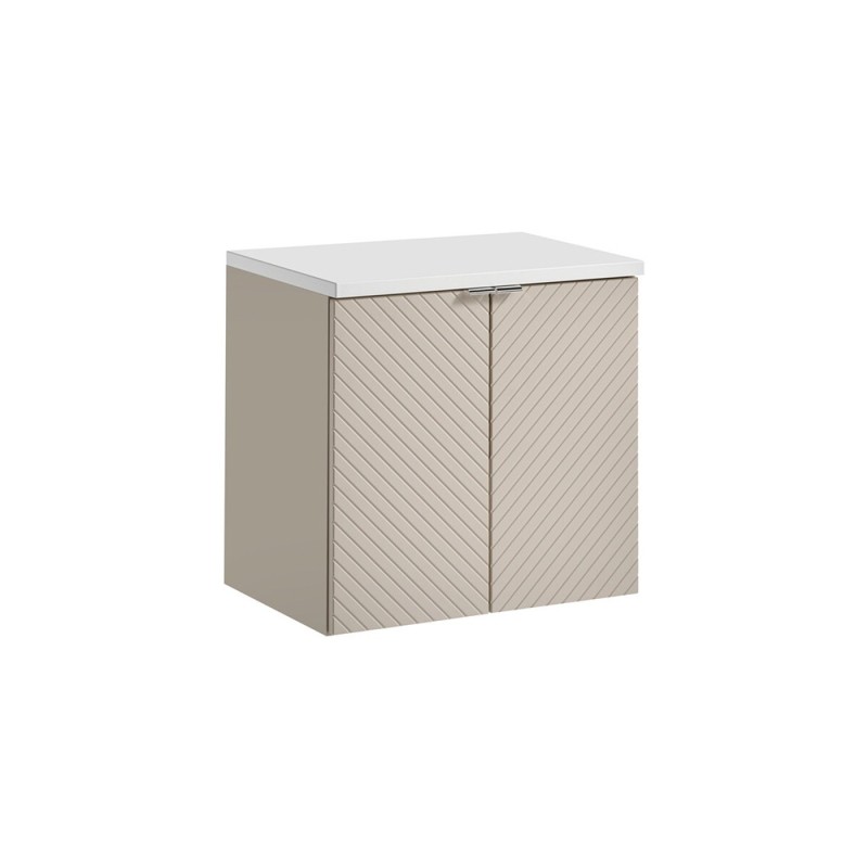 Set mobilier de baie Viva Cashmere, MDF, PAL melaminat, cashmir mat, blat alb mat, L.60 cm, SET-VIC B WHITE 60CM D