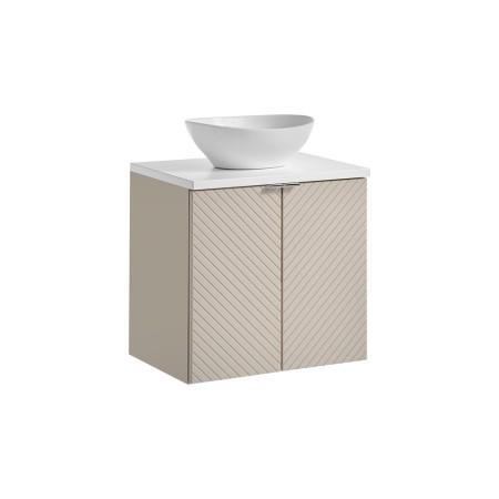 Set mobilier de baie Viva Cashmere, MDF, PAL melaminat, cashmir mat, blat alb mat, L.60 cm, lavoar Lola, SET-VIC B WHITE 60CM D UN LOLA GW