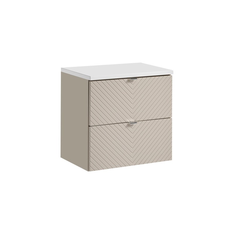 Set mobilier de baie Viva Cashmere, MDF, PAL melaminat, cashmir mat, blat alb mat, L.60 cm, SET-VIC B WHITE 60CM S