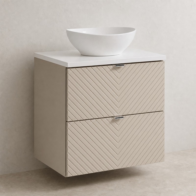 Set mobilier de baie Viva Cashmere, MDF, PAL melaminat, cashmir mat, blat alb mat, L.60 cm, lavoar Lola, SET-VIC B WHITE 60CM S UN LOLA GW
