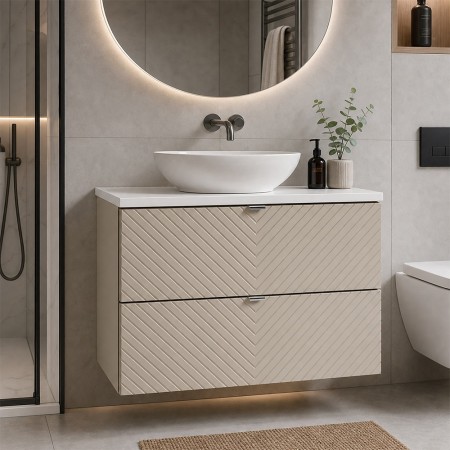 Set mobilier de baie Viva Cashmere, MDF, PAL melaminat, cashmir mat, blat alb mat, L.80 cm, lavoar Lola, SET-VIC B WHITE 80CM S UN LOLA GW