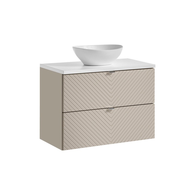 Set mobilier de baie Viva Cashmere, MDF, PAL melaminat, cashmir mat, blat alb mat, L.80 cm, lavoar Lola, SET-VIC B WHITE 80CM S UN LOLA GW