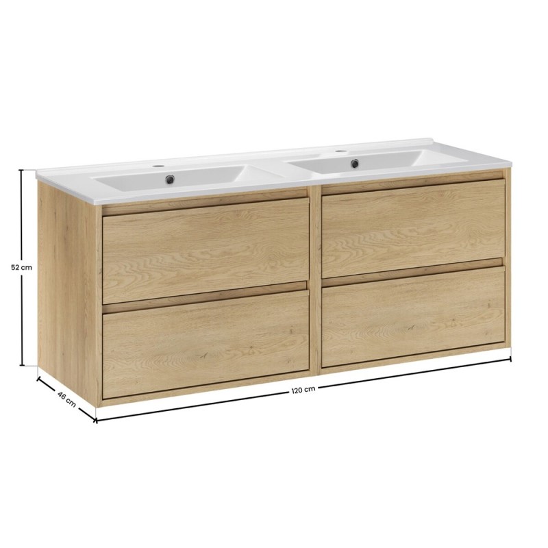 Set mobilier de baie Viola Cremona, PAL melaminat, stejar cremona, lavoar Lava, L.120 cm, SET-VOC 120CM LAVA