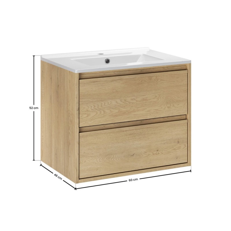 Set mobilier de baie Viola Cremona, PAL melaminat, stejar cremona, lavoar Lava, L.60 cm, SET-VOC 60CM LAVA