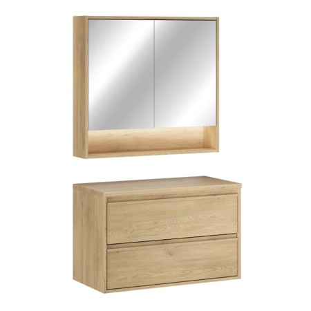 Set mobilier de baie Viola Cremona, PAL melaminat, stejar cremona, blat stejar cremona, L.80 cm, dulap suspendat cu oglinda, SET-VOC B CREMONA 80CM MC 