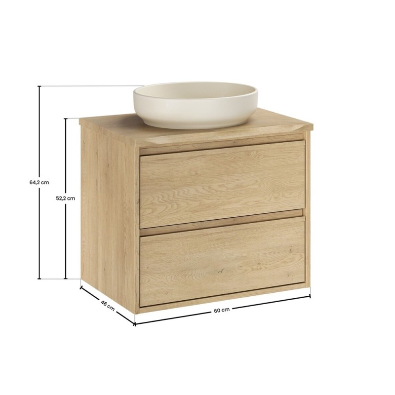 Set mobilier de baie Viola Cremona, PAL melaminat, stejar cremona, blat stejar cremona, L.60 cm, lavoar River, SET-VOC B NAT CREMONA 60CM UN RIVER