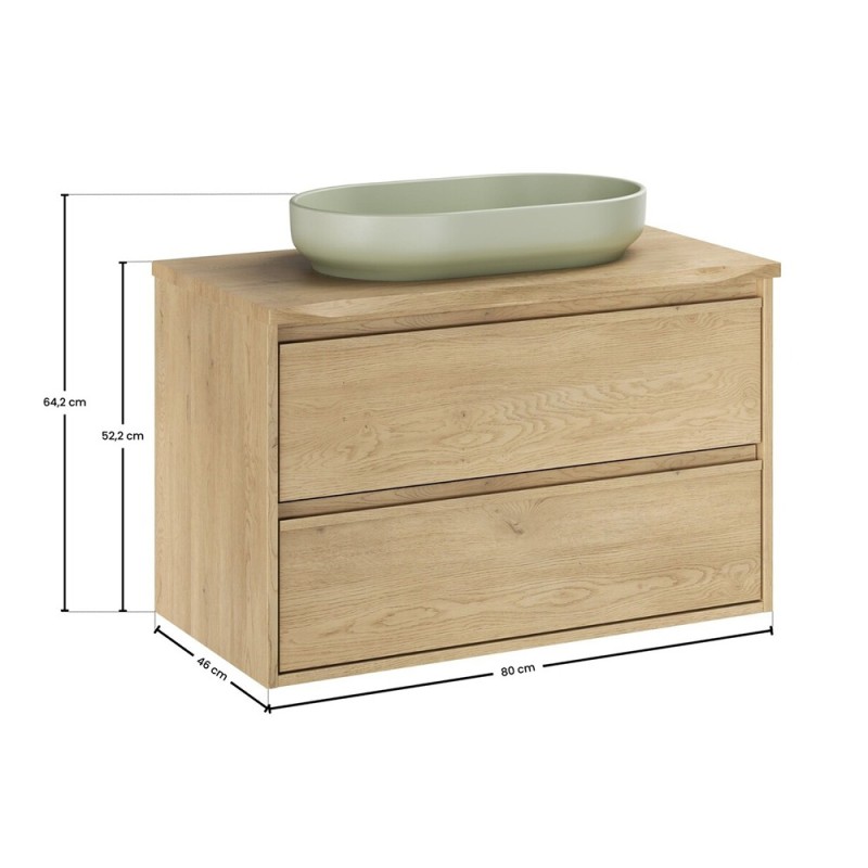 Set mobilier de baie Viola Cremona, PAL melaminat, stejar cremona, blat stejar cremona, L.80 cm, lavoar River, SET-VOC B NAT CREMONA 80CM UN RIVER