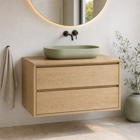Set mobilier de baie Viola Cremona, PAL melaminat, stejar cremona, blat stejar cremona, L.80 cm, lavoar River, SET-VOC B NAT CREMONA 80CM UN RIVER