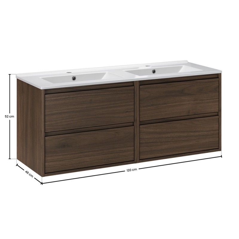 Set mobilier de baie Viola Villa, PAL melaminat, maro nuc, lavoar Lava, L.120 cm, SET-VOV 120CM LAVA