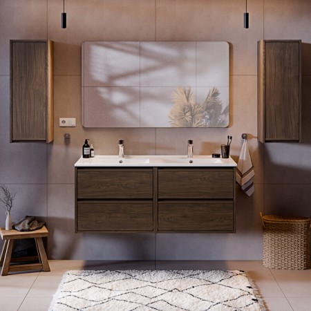 Set mobilier de baie Viola Villa, PAL melaminat, maro nuc, lavoar Lava, L.120 cm, SET-VOV 120CM LAVA