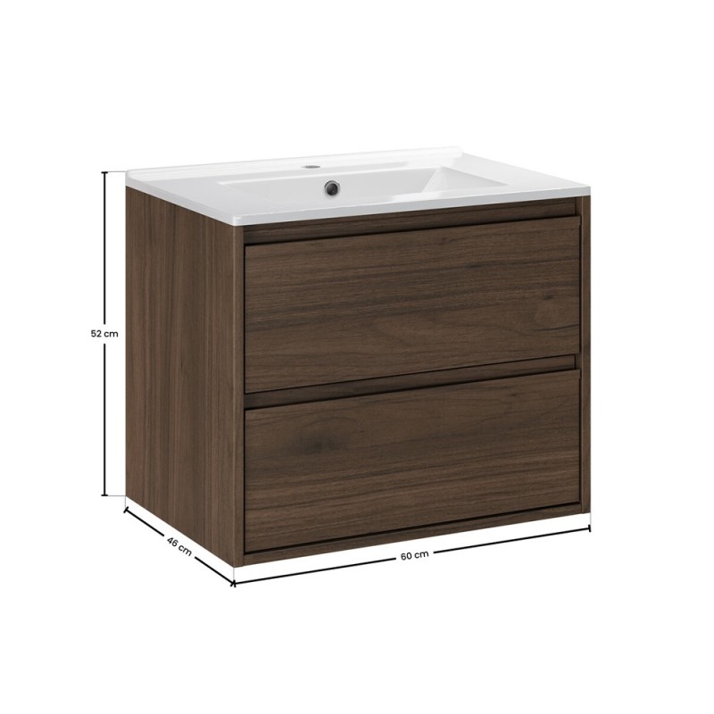 Set mobilier de baie Viola Villa, PAL melaminat, maro nuc, lavoar Lava, L.60 cm, SET-VOV 60CM LAVA